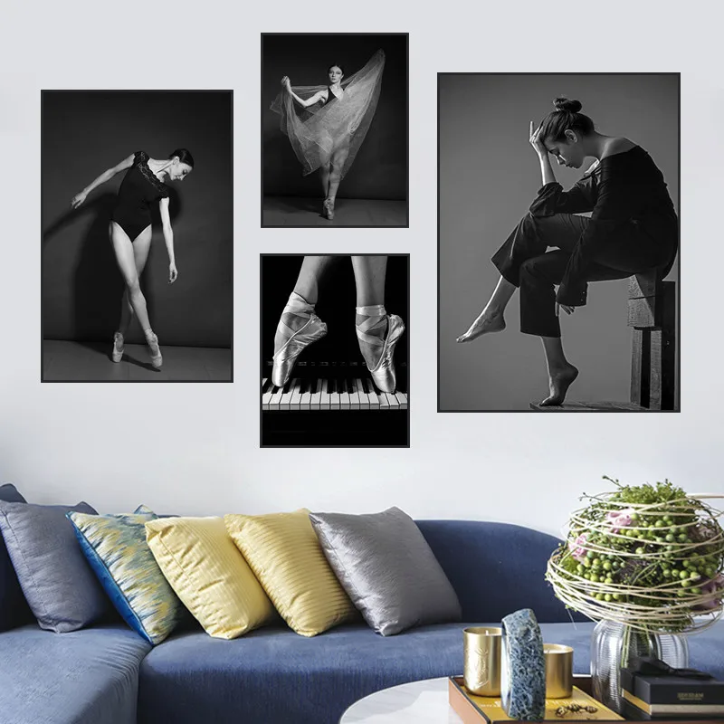 

Fashion Elegant Ballerina Ballet Girl Poster Black and White Wall Art Picture Living Room Bedroom Home Decor Canvas Painting