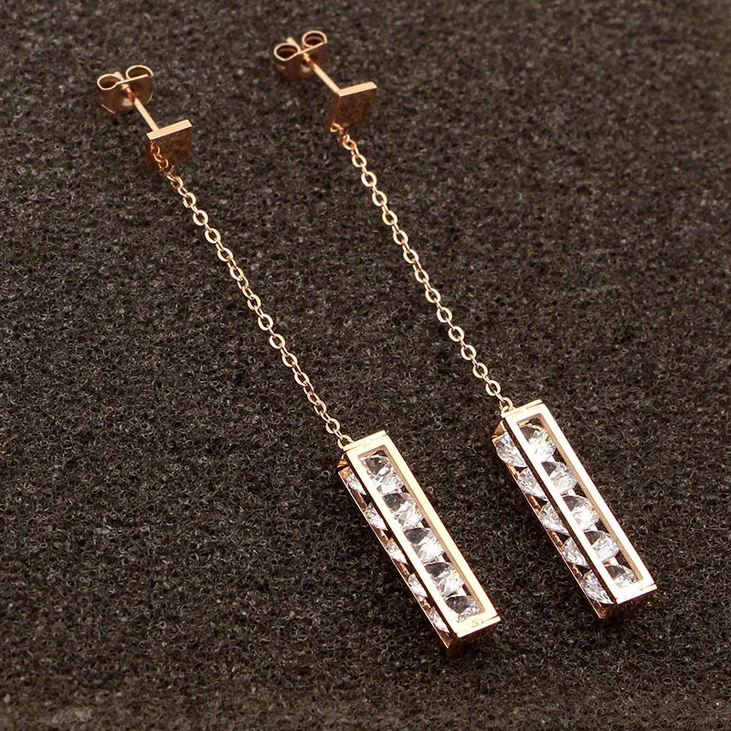 

Fashion Super Flash 5 Crystal Pendant Square Post Rose Gold Woman Stud Earrings Earrings Women Jewelry Gift