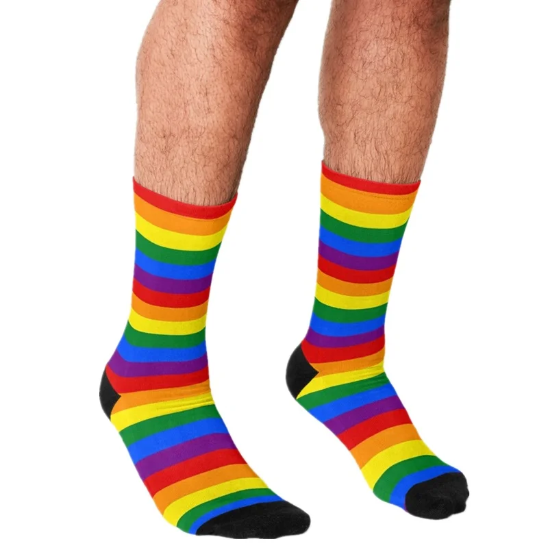 

Men Socks harajuku Gay Pride Rainbow Flag Printed Happy hip hop Novelty personality Skateboard Crew Casual Crazy Funny Socks