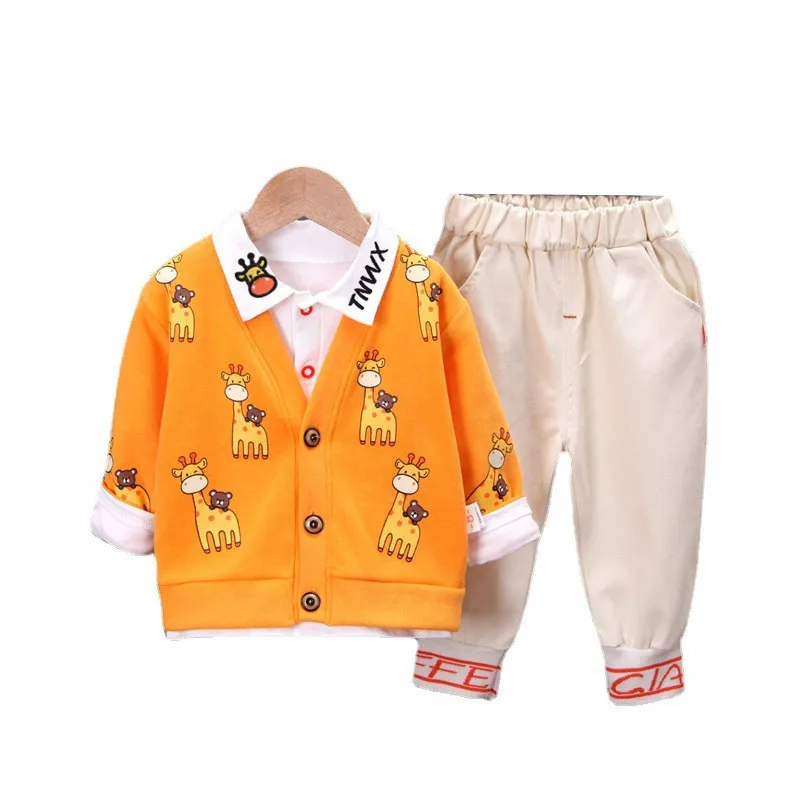 

Новинка, весенне-осенняя одежда для маленьких мальчиков, милое детское спортивное пальто с мультяшным рисунком, рубашка и брюки, 3 шт./компл.,...