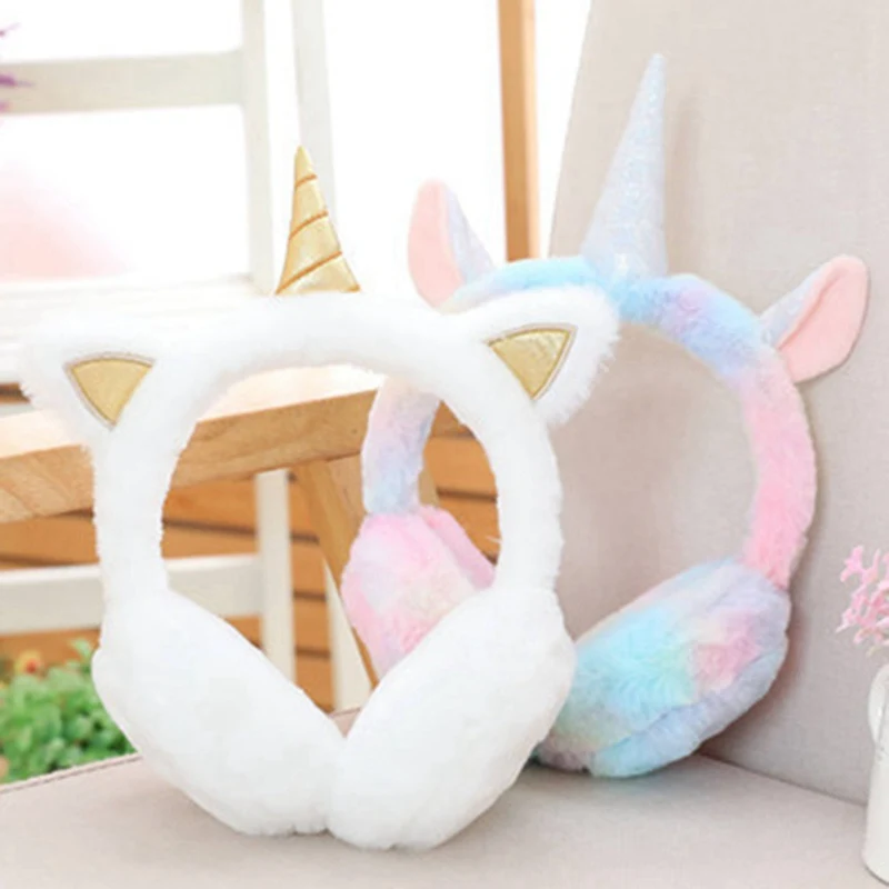 

Cute Unicorn Plush Toys Warm Headphones for Girls Winter Fur EarMuffs Women Ear Cover Warmers Women Headband Toys Birthday Gifts