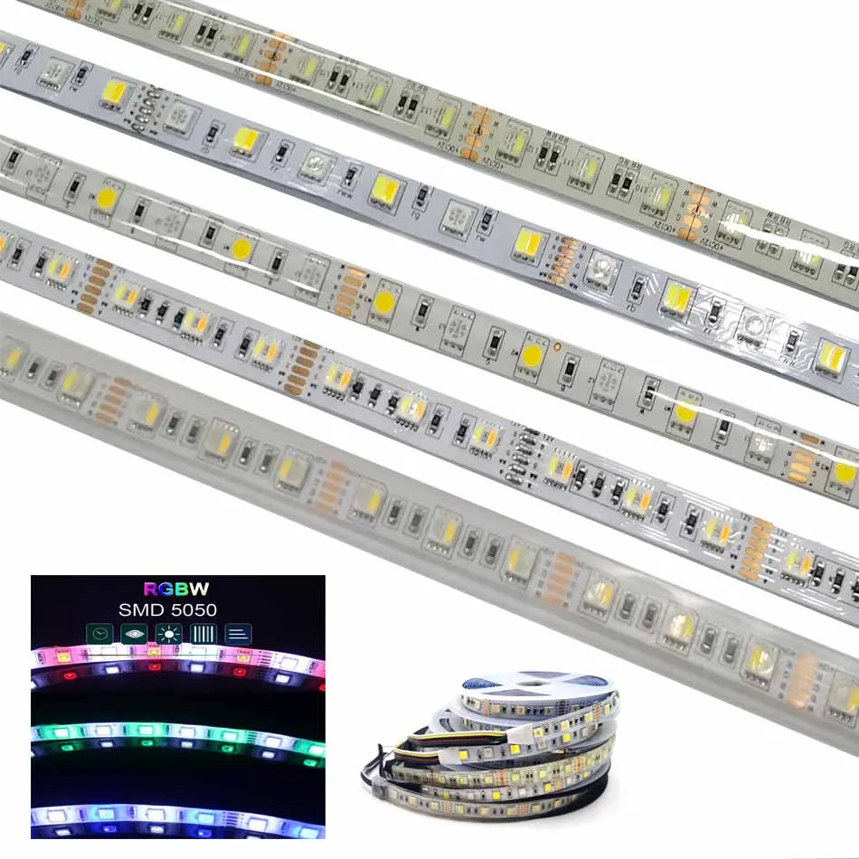 

New High quality 5M LED strip 5050 DC12V/24V 4 in1/ 5 in1 5colors chips RGBCCT RGB+WW+CW 60LEDs/M RGBW RGBWW Flexible LED Strip
