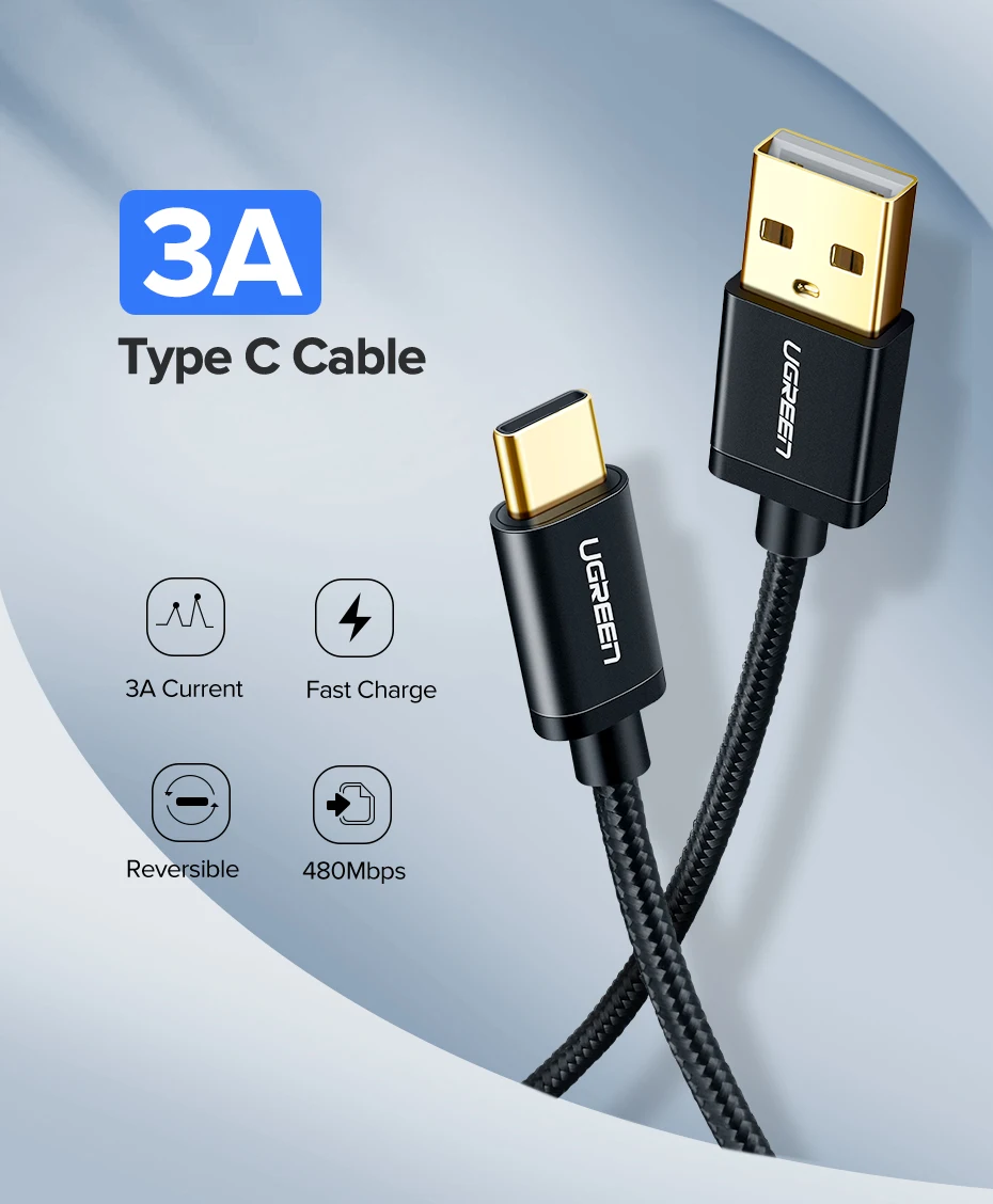 Ugreen usb type C кабель USB C кабель передачи данных для быстрой зарядки для samsung Galaxy S9 S8 Plus мобильный телефон зарядное устройство кабель для Xiaomi Mi 8