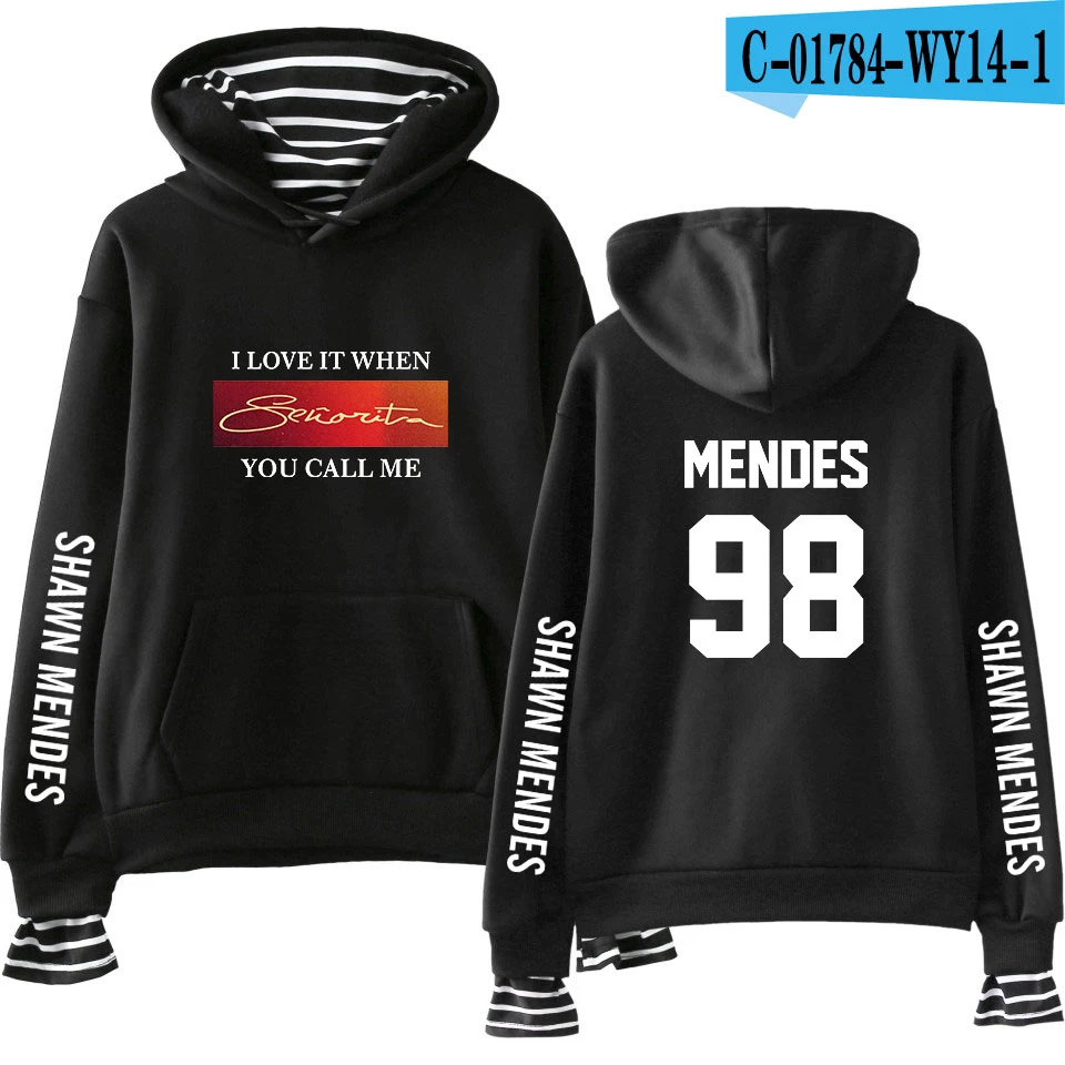 New shawn mendes Fake Two Pieces Hoodies Men/Women Autumn Winter Fashion Casual Sweatshirt Shawn Mendes Hip Hop Hoodie - Цвет: Black