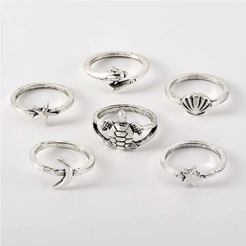 Женское Винтажное кольцо 6 шт./партия серебряного цвета в виде черепахи Луны