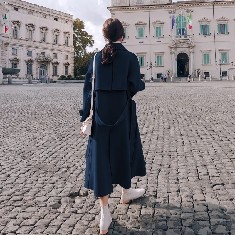 

2020 New Women's Woolen Coat For Women Elegant Pink Long Sleeve Chic Outwear Ladies Autumn Winter Long Wool Jacket With Belt