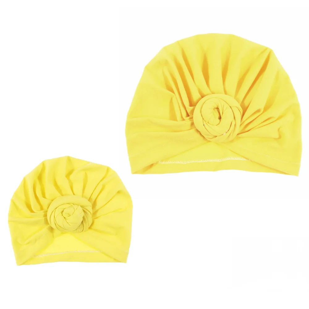 mom and baby yellow Nishine детская шапочка-тюрбан с бантом Детские шапки Хлопок Смесь шапка для новорожденного Топ узел шапки Дети реквизит для фотосессии подарок для ребенка - Цвет: mom and baby yellow