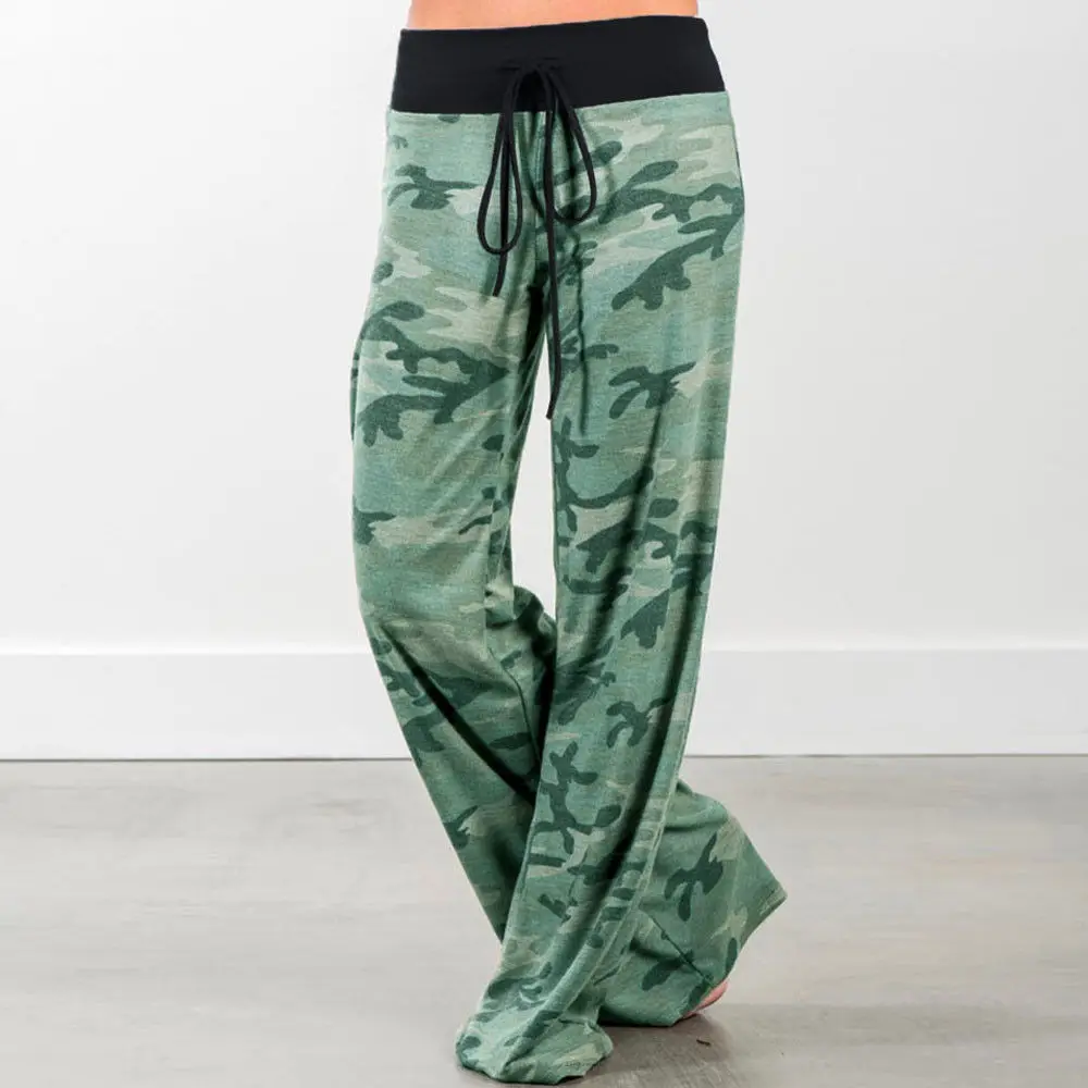 

women's pants Wide Leg Streetwear High-waisted Printed high waist lace up for relaxed wide leg casual loose trousers