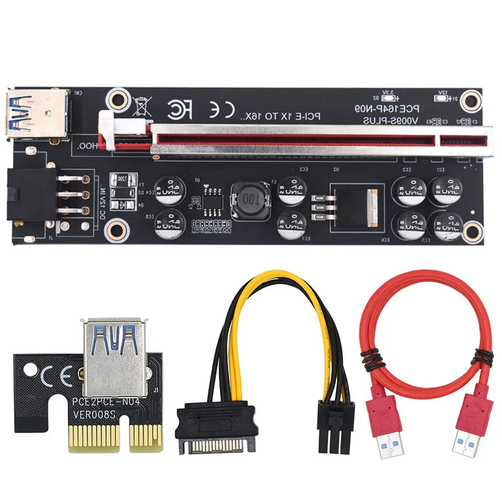 PCI E Райзер 009 Экспресс 1x 4x 8x 16x расширители и USB 009s двойной GPU 6pin Sata Видеокарта