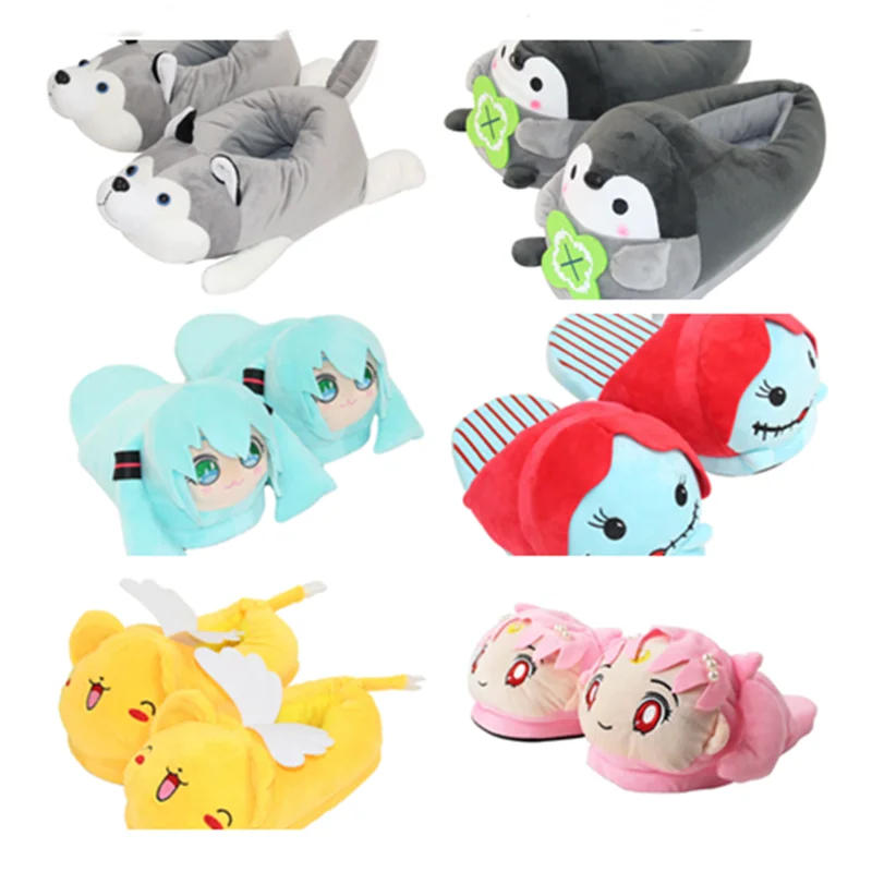 Зимние теплые Мультяшные тапочки HKSNG Хаски Пингвин медведь Нескользящая