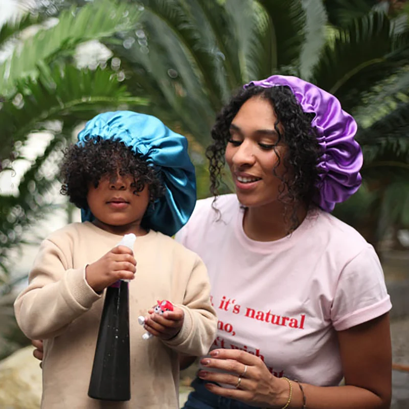 Сатиновый кружевной колпак для сна шапка двухслойная регулируемая эластичная