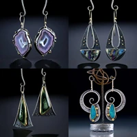 retro green resin dangle earrings bohemian indian tribal big long hollow hippie drop for women 2019 jewelry o5e680