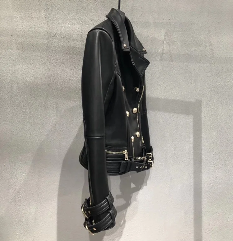 Luxury Brand Design Genuine Leather Jacket Coat Clothing Women Real Sheep Sheepskin European Style Double Breasted Slim Fit Tops | Женская