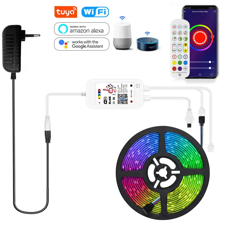 Tuya Smart WiFi Светодиодные ленты светильник RGB 5050 Цвет изменение s Alexa Голосовое