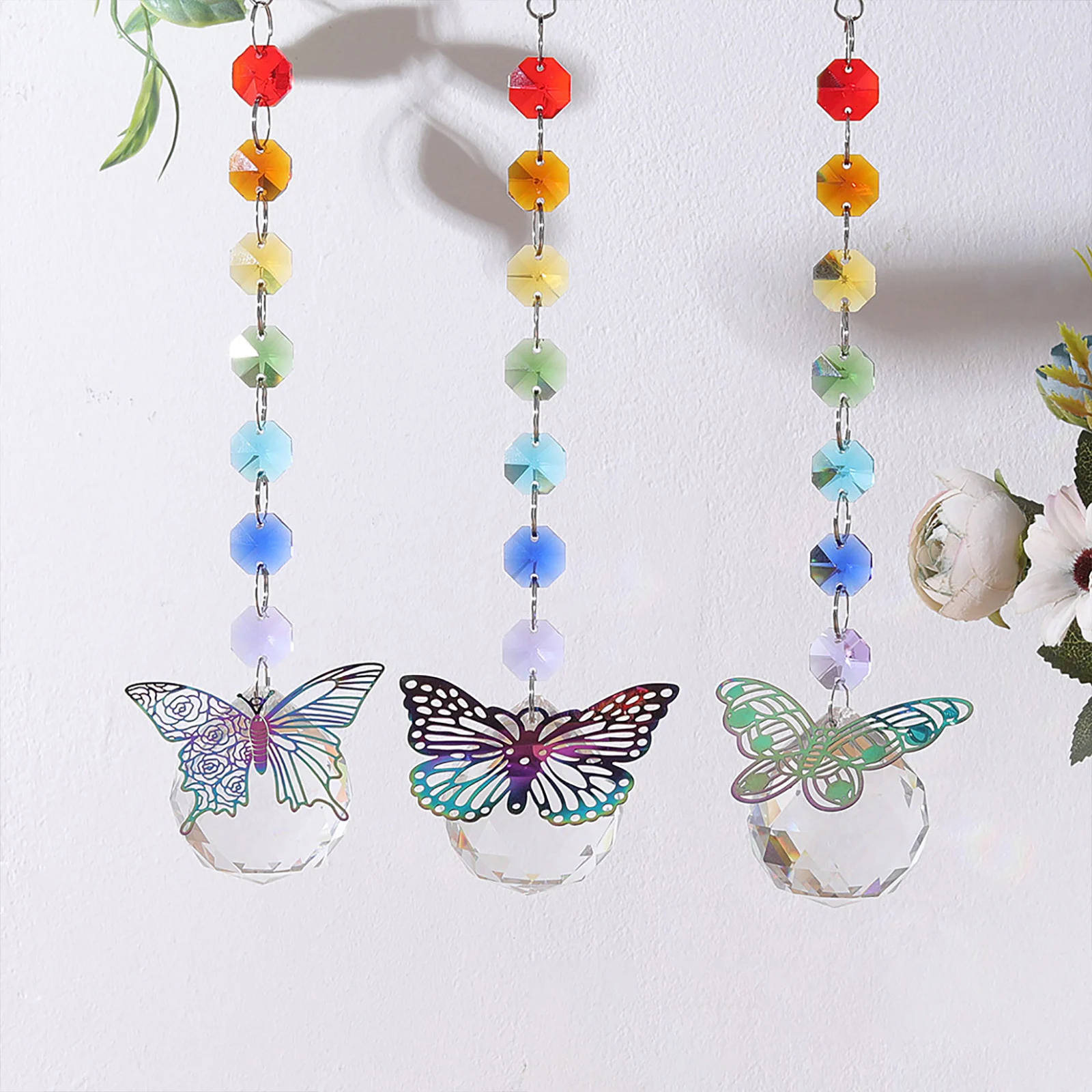 

Crystal Wind Chime Hanging Ornaments Sun Catcher Rainbow Maker Crystal Beads Prisms Pendants Home Room Decoration Garden Yard