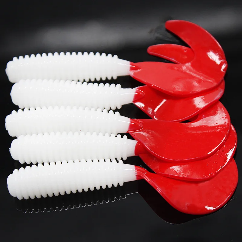 5-10Pcs/Lot Spiral Stripe Fishing Soft Lures 50mm-70mm Wobblers Carp Silicone Artificial White Body Red Tail Baits Tackle | Спорт и