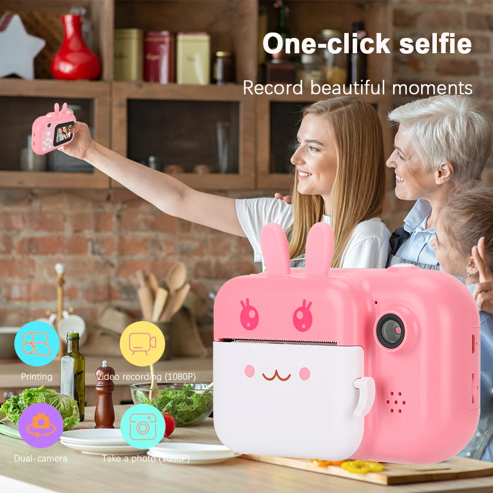 

Print Camera Portable Record Childhood Children Gifts 1080P Dual&8209;Lens 2.4Inch 16G For Thermal Print