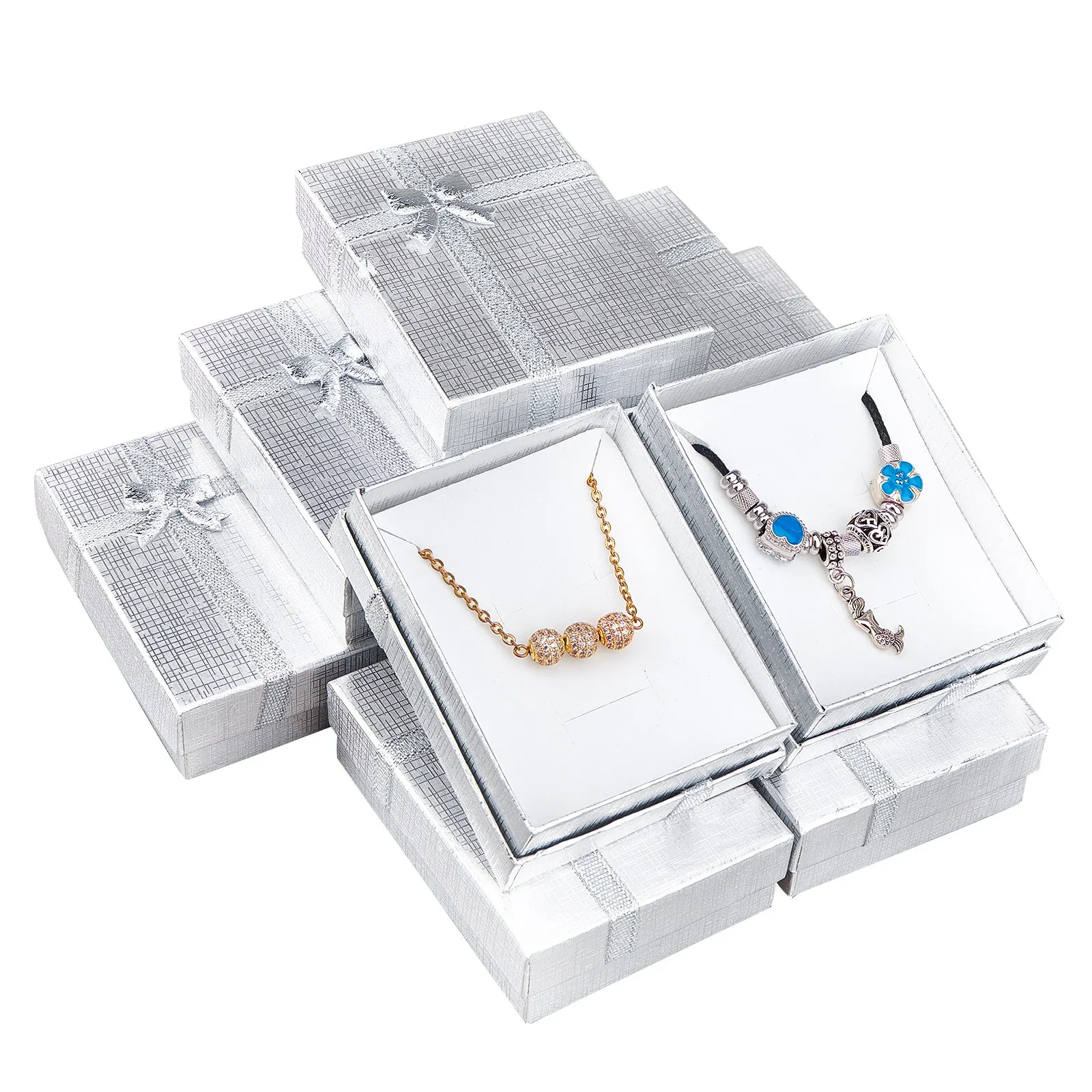 

12 шт. Pandahall прямоугольный бант картонные подвесные ожерелья День святого Валентина подарки упаковка коробки с губкой внутри 90x70x30 мм