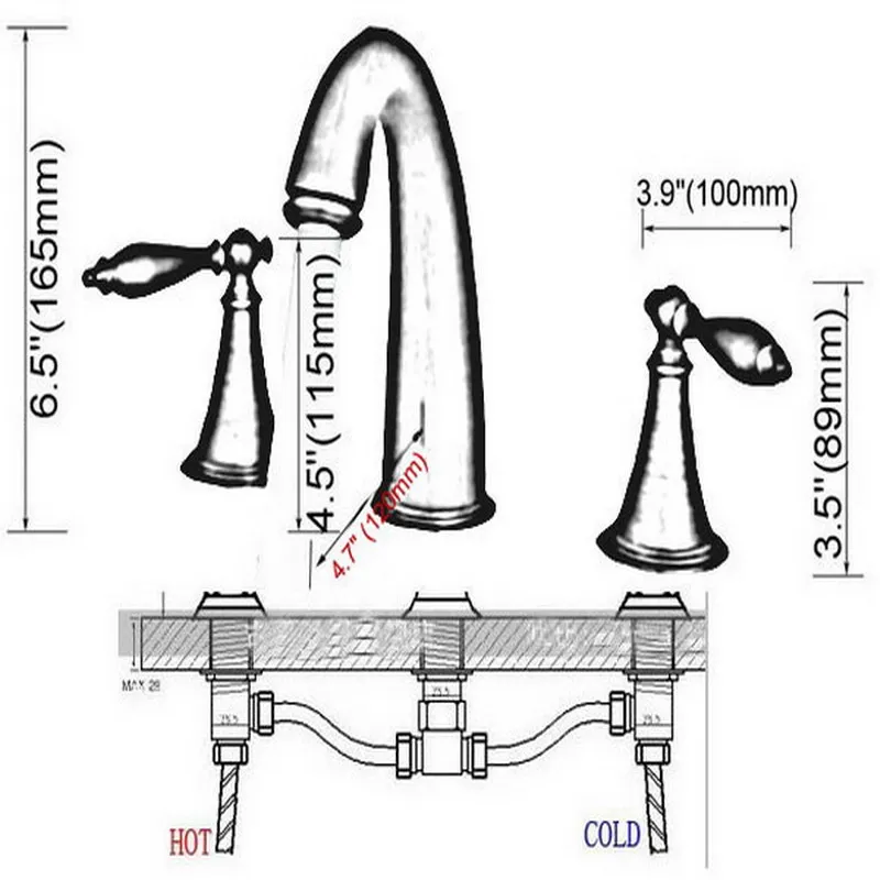Смеситель для ванны с 3 отверстиями винтажный кран из античной латуни в стиле
