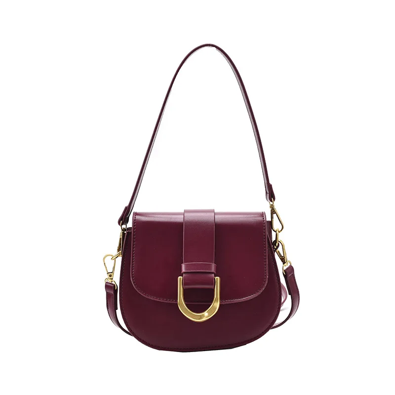 

Solid color Flip Saddle bag 2021 New Quality PU Leather Women's Designer Handbag Vintage Shoulder Messenger Bag Underarm bag