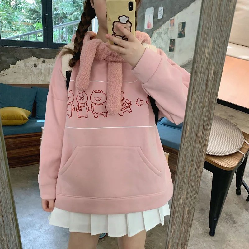 

Velvet Thicken Cute Hooded Sweatshirt Female Kawaii Clothes Harajuku Hoodie Winter Clothes Women Anime Hoodies