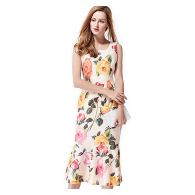 

2020 Spring Fashion Women's European and American Fishtail Skirt Women's Sleeveless Silk Dress