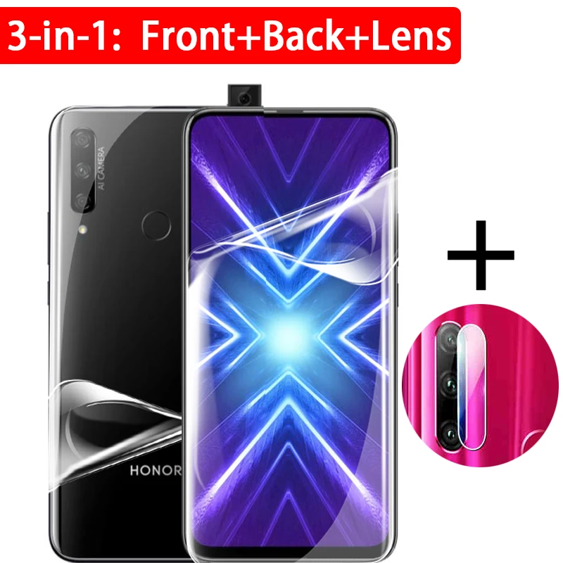 

3-in-1 Honor9x screen + back hydrogel film + camera lens protector for Huawei Honor 9X Pro 9 X Honor9 X 9xpro Not Tempered Glass