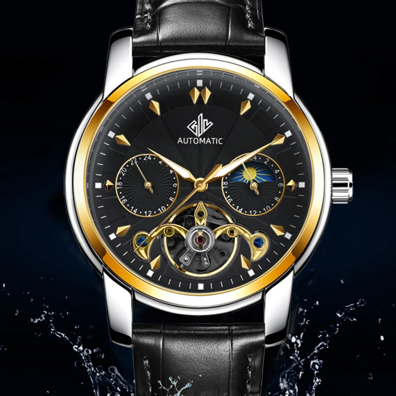 GIV автоматические мужские часы модные бизнес Луна фаза механические
