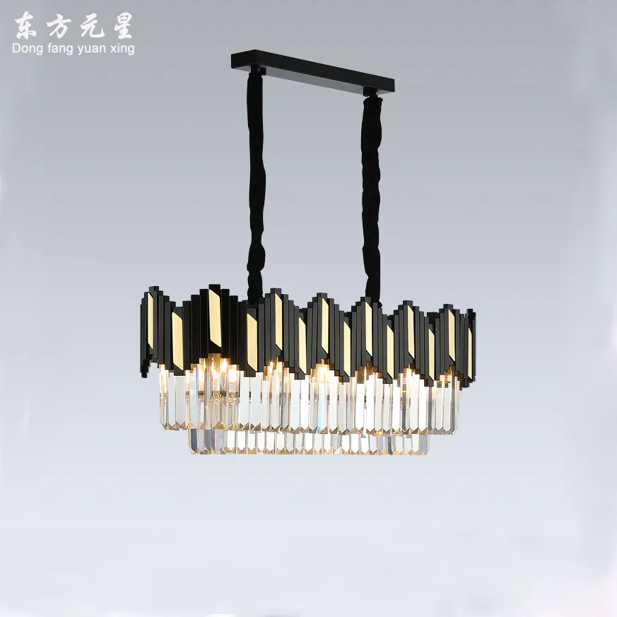 구매 Led 크리스탈 펜 던 트 조명 램프 블랙 럭셔리 광택 레스토랑 직사각형 바 매달려 빛 실내 홈 장식 저렴한 Led 크리스탈 펜 던 트 조명 램프 블랙 럭셔리 광택 레스토랑 직사각형 바 매달려 빛 실내 홈 장식