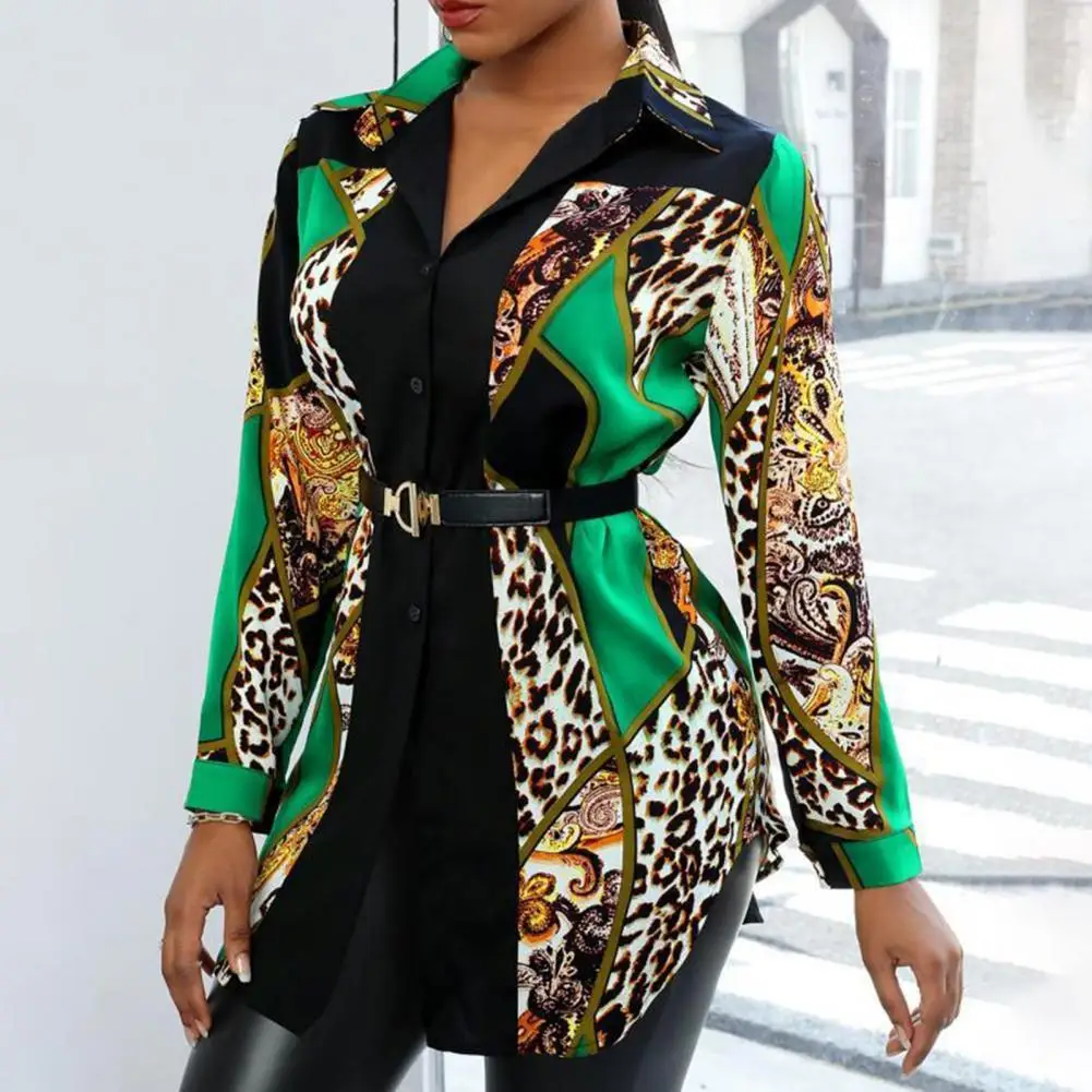 

Женская рубашка с длинным рукавом, однобортная модная повседневная Простая рубашка с отложным воротником и контрастным принтом, 2021