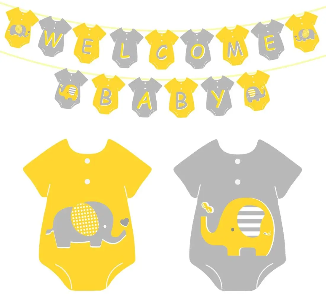 Elephant Baby Shower Banner Bunting Banner for Baby Shower Neutral Decorations Welcome Baby Banner Clothing Design