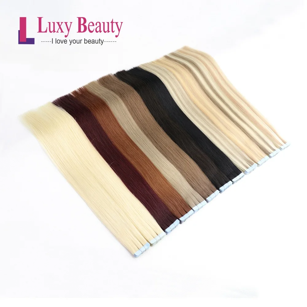 LuxyBeauty 14 дюймов 1.5 г / шт. Лента В Наращивание Человеческих Волос Человеческих Волос Реми Прямой Односторонний Уток Кожи Волос На Клеи 8 Цветов