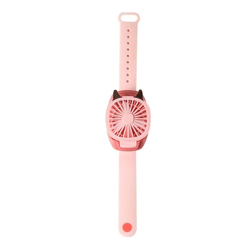 

1Set Upgrade Hand Hold Fan Portable Table Fan Kitty Shape Cartoon Fan Set with Built-in LED Light USB Charging Watch Fan