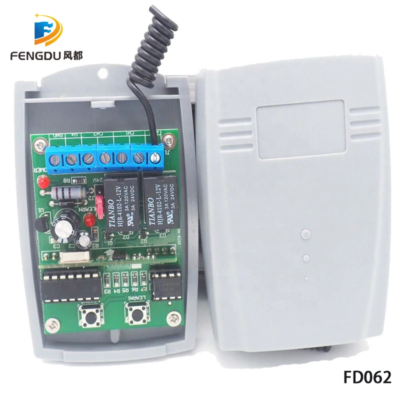 2 канальный 12V 24V DC Универсальный RF приемник непрерывно изменяющийся код передатчик команда гаражные ворота мотор приемник 433,92 МГц Беспроводной+ пульт дистанционного управления
