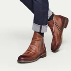 Двойная молния на нескользящей подошве мужские тонкие ботинки размера плюс; Большие размеры 38-48, мужские мотоботы ботинки Челси; Мужские кожаные модельные туфли Shoes659