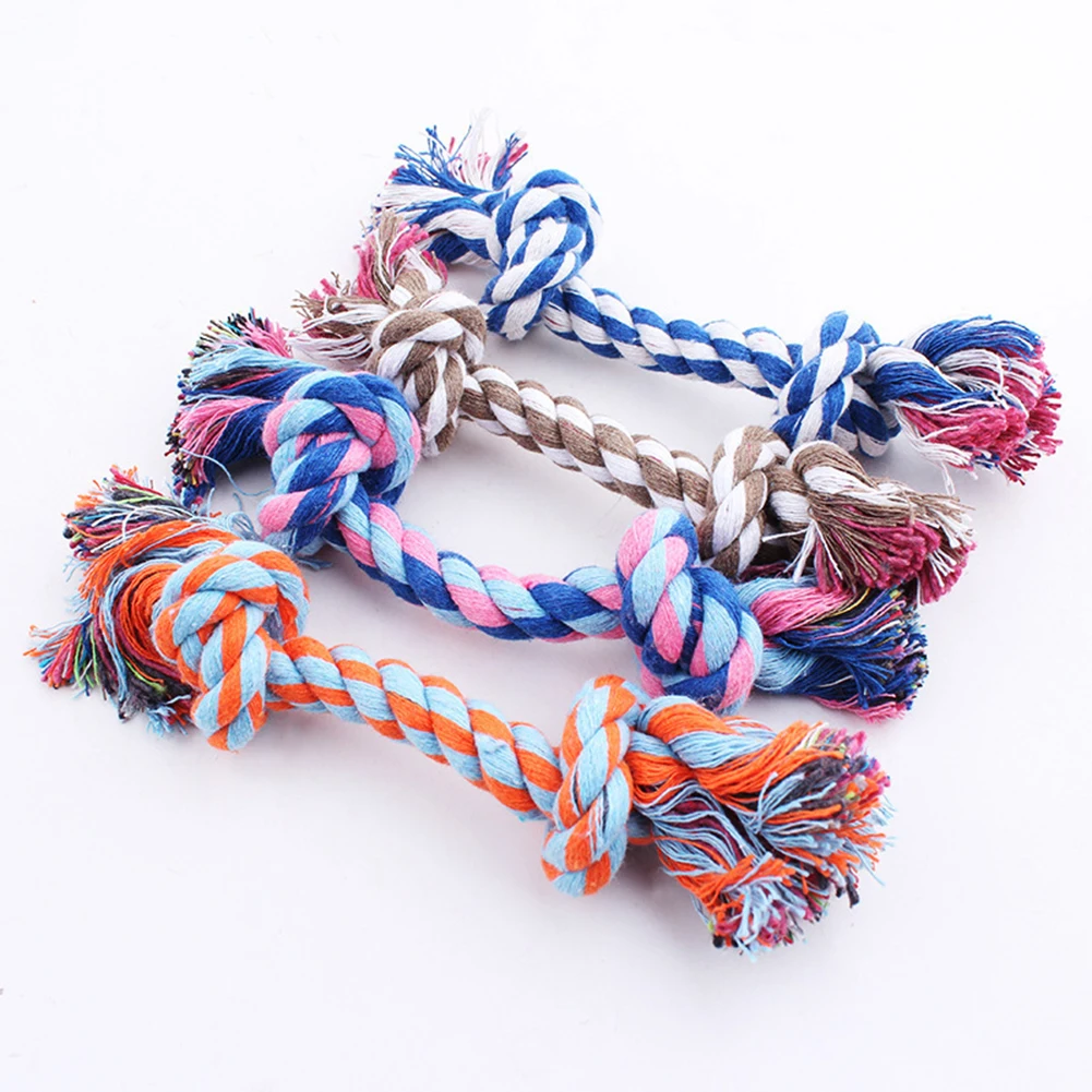 

1pcs Pet Dog Puppy Double Cotton Chew knot toys pet supplies Clean teeth Durable Braided Bone Rope Random Color Pet molar toy