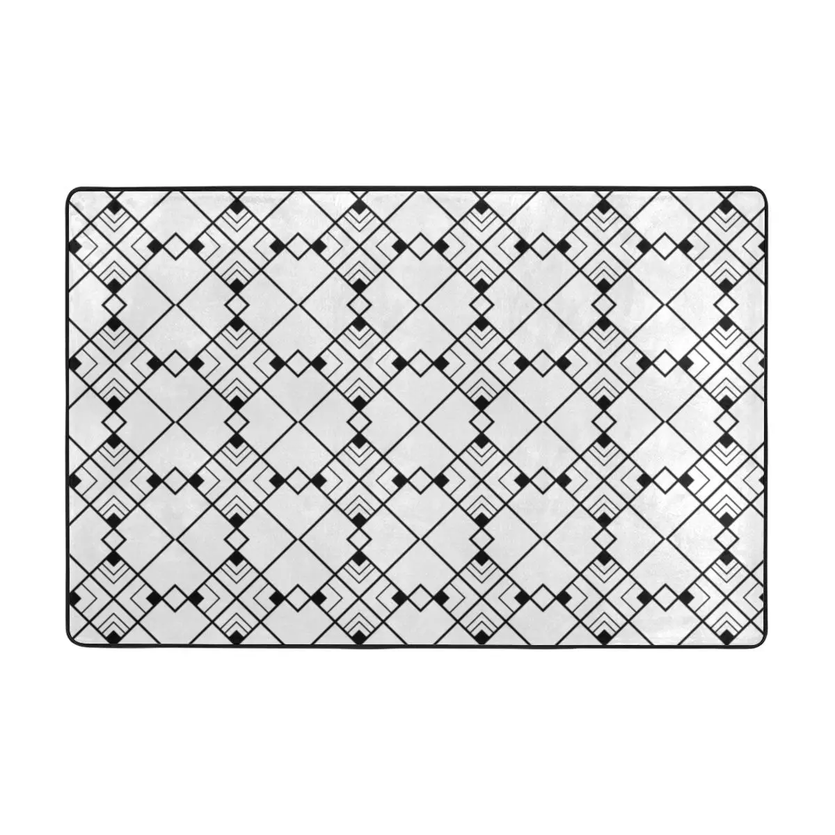 

Rectangle Pattern In Black And White Doormat Carpet Mat Rug Polyester Anti-slip Floor Decor Bath Bathroom Kitchen Living Room