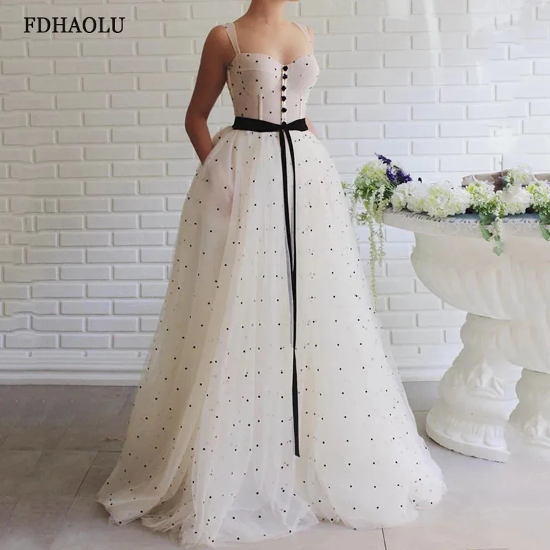 FDHAOLU FU103 платье для выпускного вечера с карманами на тонких бретельках