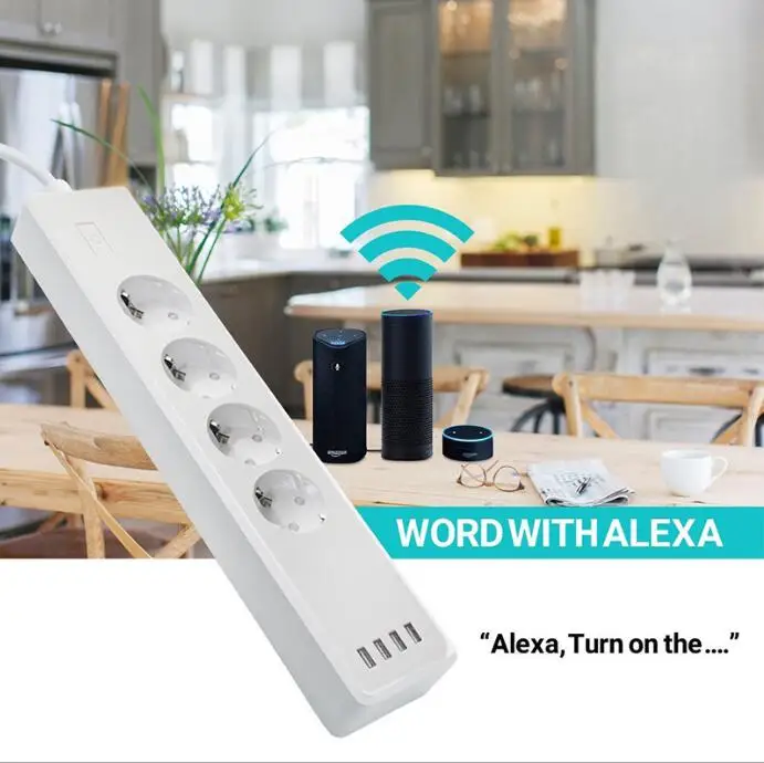 

MOL Tuya smart WIFI power strip EU standard with 4 plug and 4 USB port compatible with Alexa and Google Nest