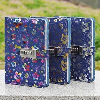 retro a5 notebook with lock writing pads lockable notepad flower password code diary student gift school supplies