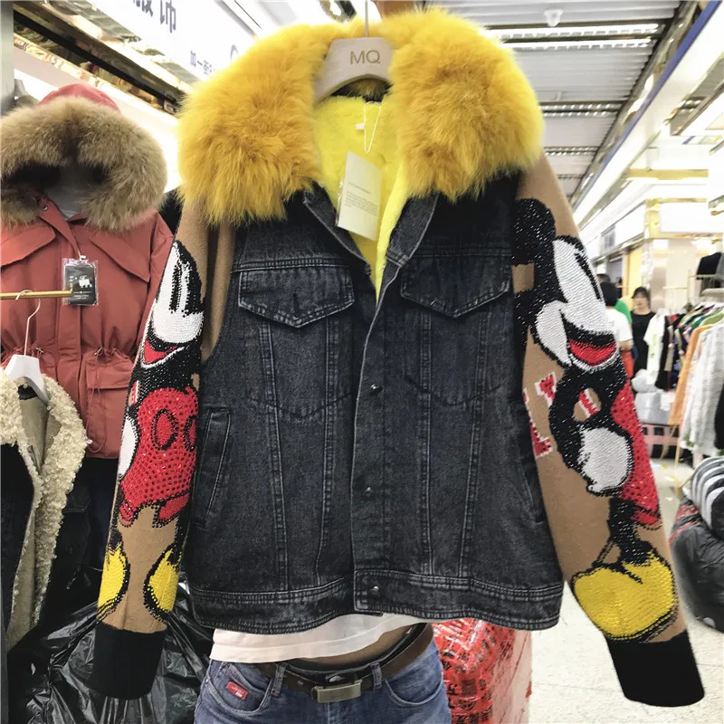 Для женщин High Street мультфильм шипованных Пальто цвет блокируется лоскутное