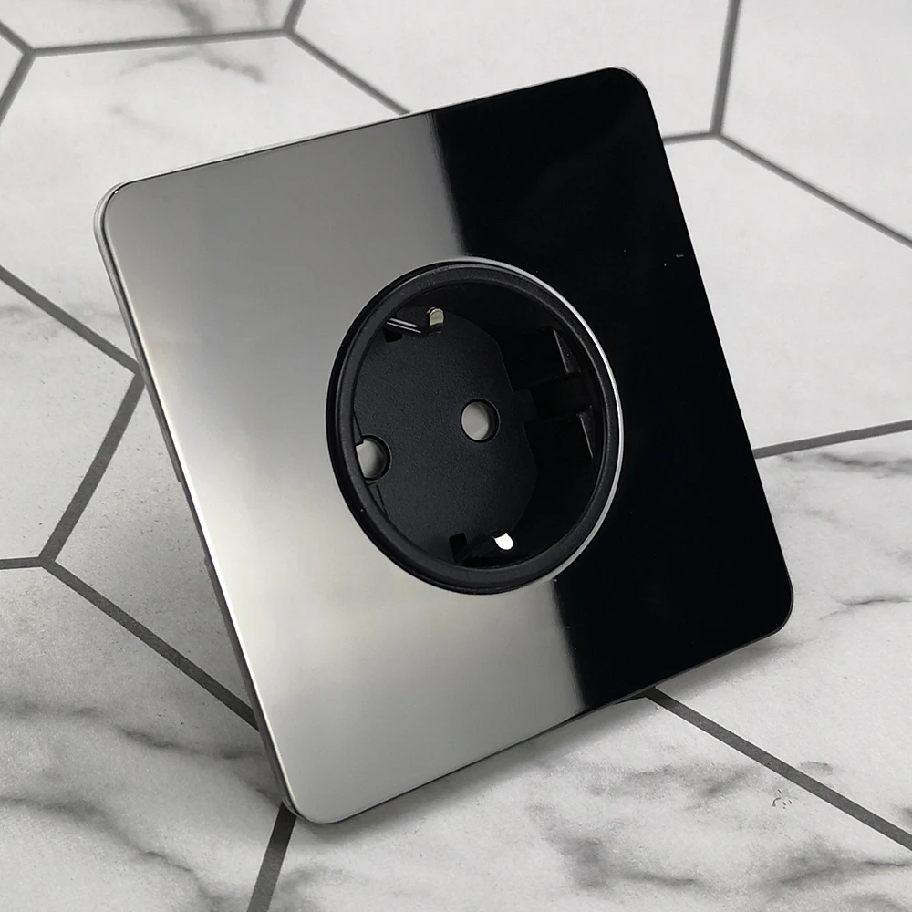 

Wallpad H6 стандарт ЕС настенная электрическая розетка Германия Schuko одинарная пластина черный никель нержавеющая сталь панель