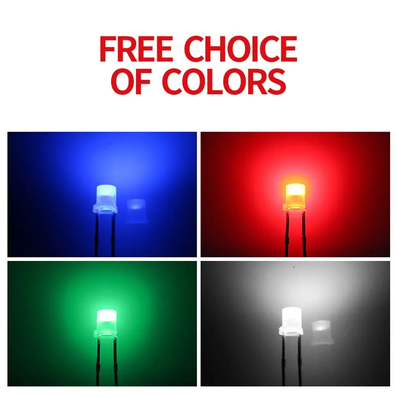 1000 шт 3 мм плоская голова туман Длинная нога высокая яркость белый синий зеленый