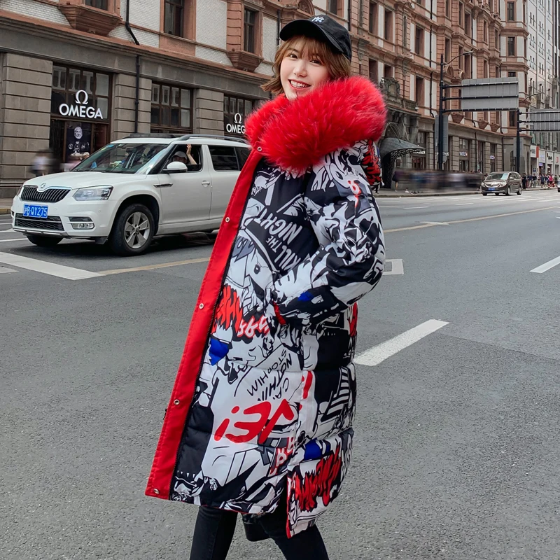 

Women's Down Jacket Large Size 2019 Long Female Hooded Down Coat With Fur Collar Both Sides Can Be Worn Plus Size Down Jackets