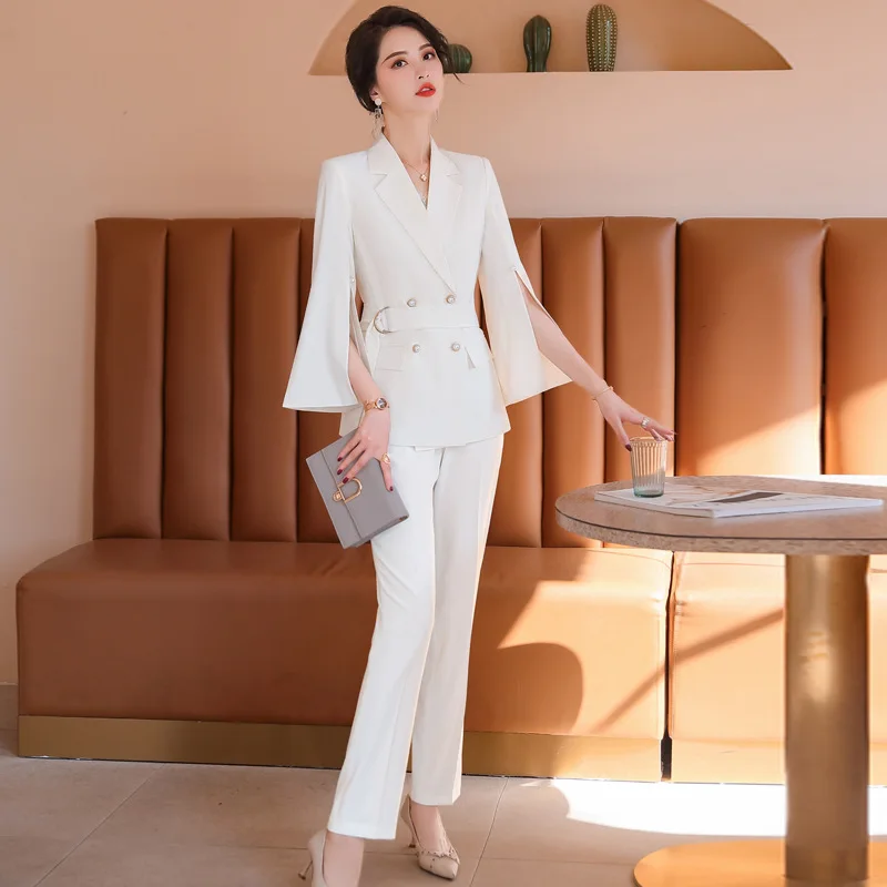 

2 Piece Outfits for Women Spring and Summer New Korean Version of Women Wear Fashion Slit Sleeve Suit Business Set Two-Piece