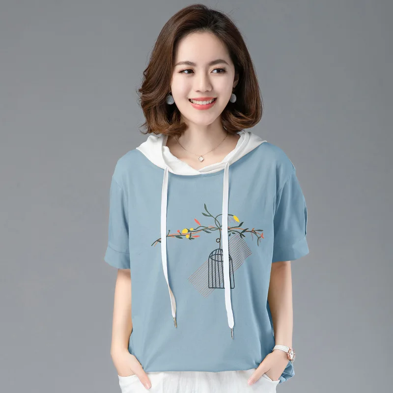 

2020 summer new pure cotton T-shirt women's short sleeve fat mm loose top mother's air Hoodie belly covered T-shirt