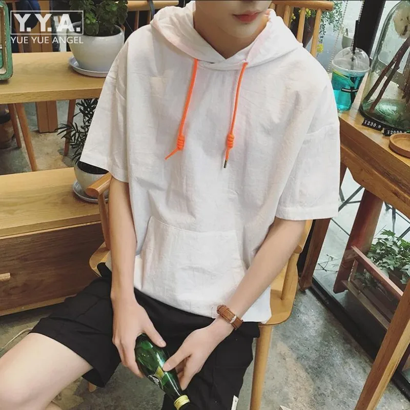 Мужские свободные льняные футболки с коротким рукавом Повседневный пуловер