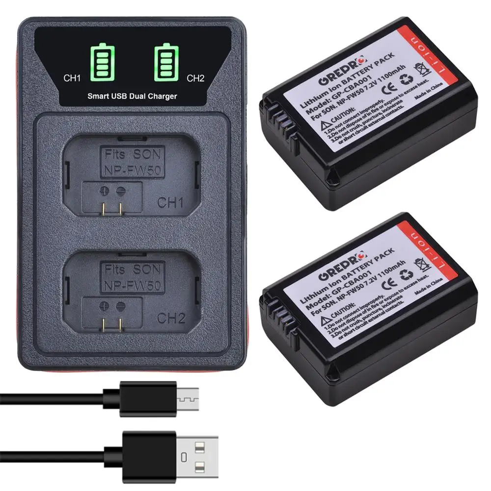 

NP-FW50 NP FW50 NPFW50 battery + LED Dual USB charger for Sony Alpha a6500 a6300 a7 7R a7R a7R II a7II NEX-3 NEX-3N
