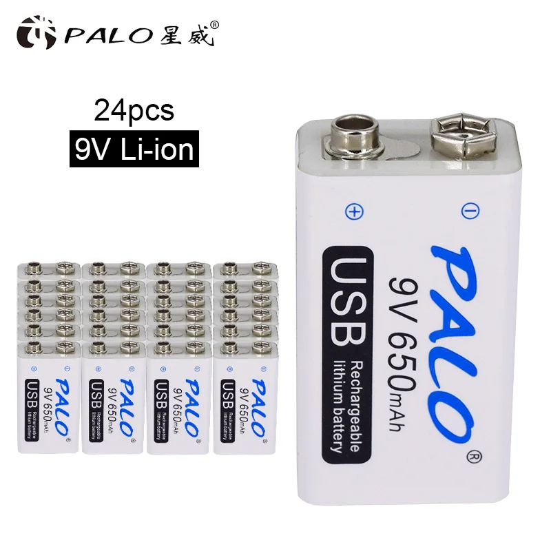 PALO 9V 650mAh литиевая li-po литий-ионная аккумуляторная батарея с микро usb кабелем для микрофона игрушка пульт дистанционного управления KTV - Цвет: 24pcs