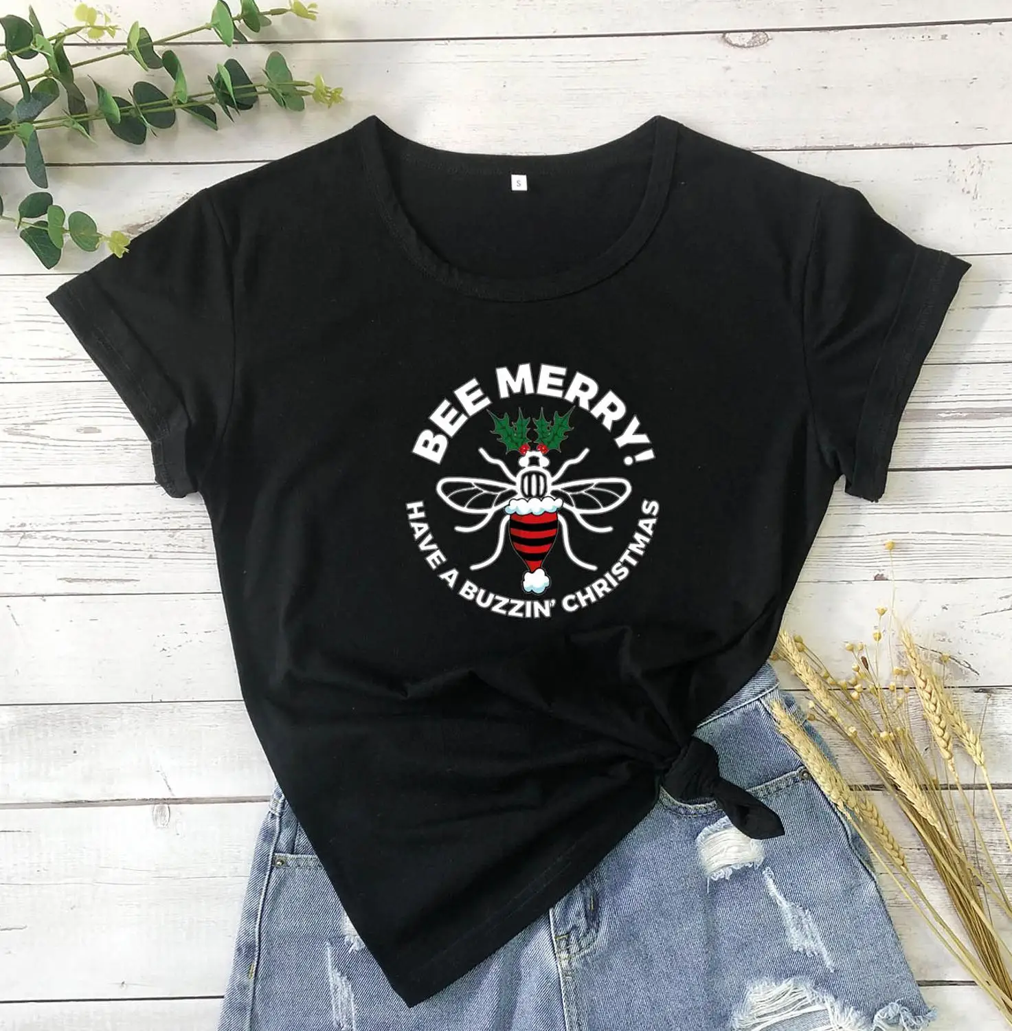 Пчелы MERRY у buzzin 'Рождественский чистый Повседневная хлопковая футболка подарок